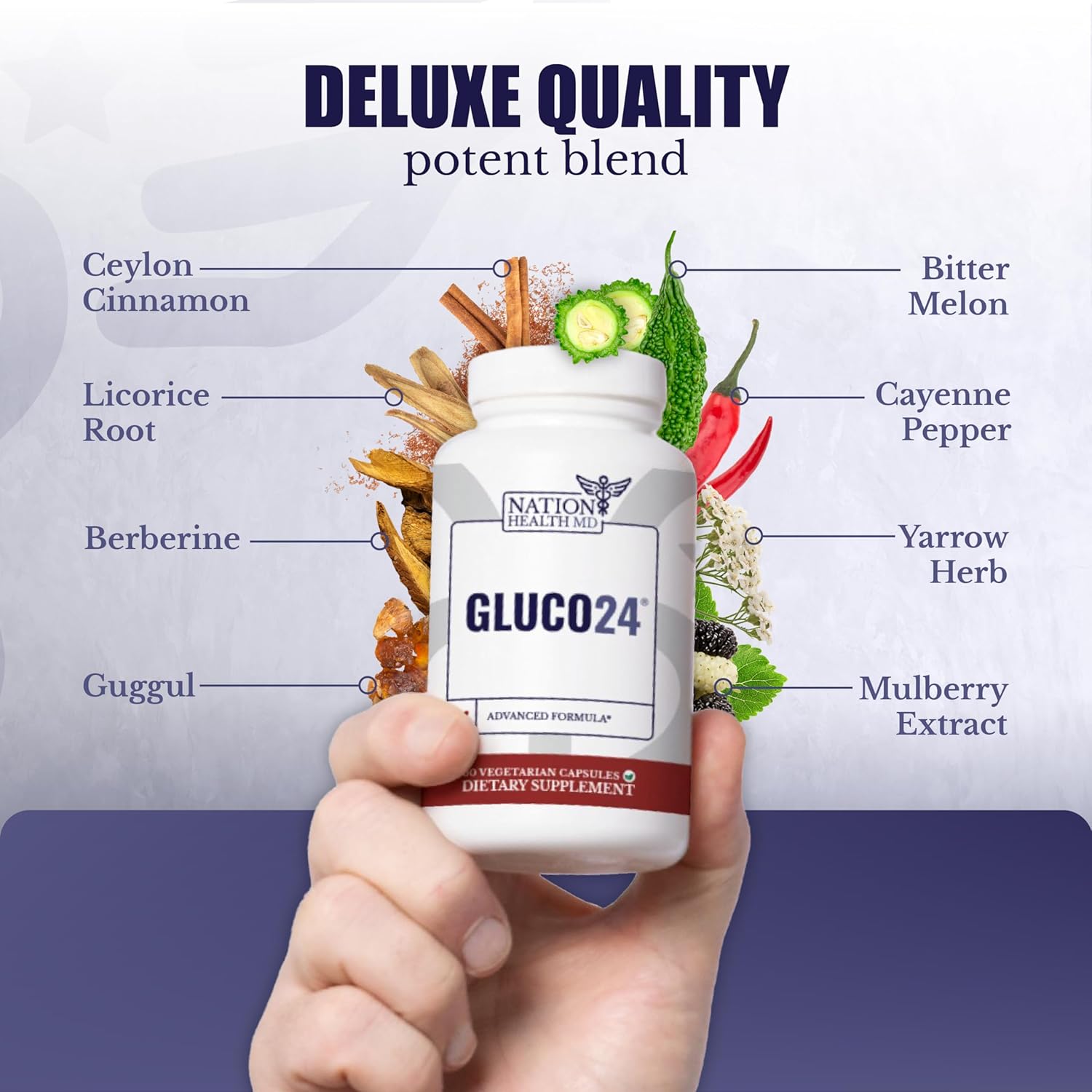 Gluco24 Supplement - Supplement with Cinnamon, Berberine, Vitamin C and More - Supplement for Men & Women, 60 Capsules