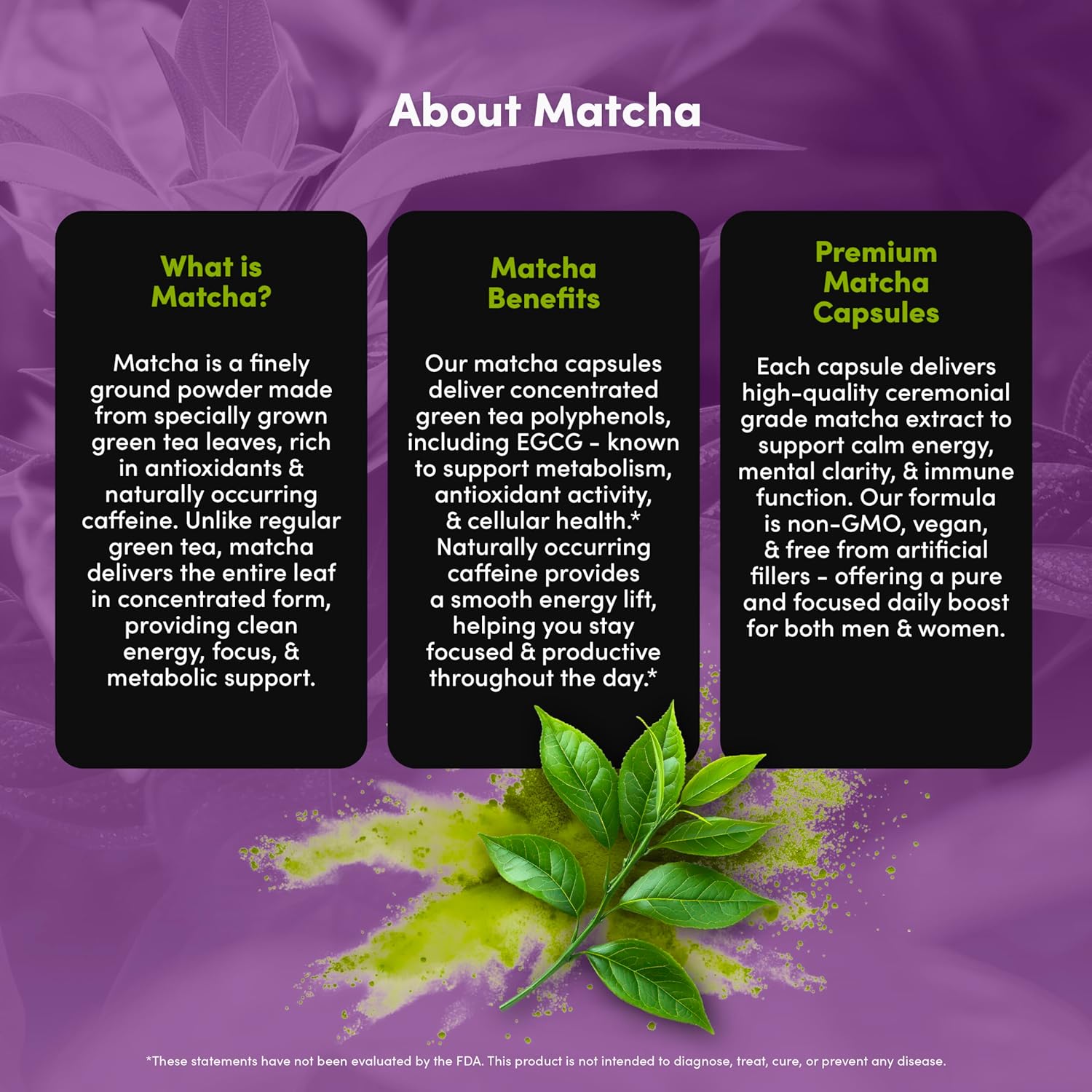 Matcha 1000 mg - EGCG Green Tea Supplement, Powder Pills Support Energy & Mental Clarity* - for Women & Men, Vegan, Gluten Free - 60 Capsules