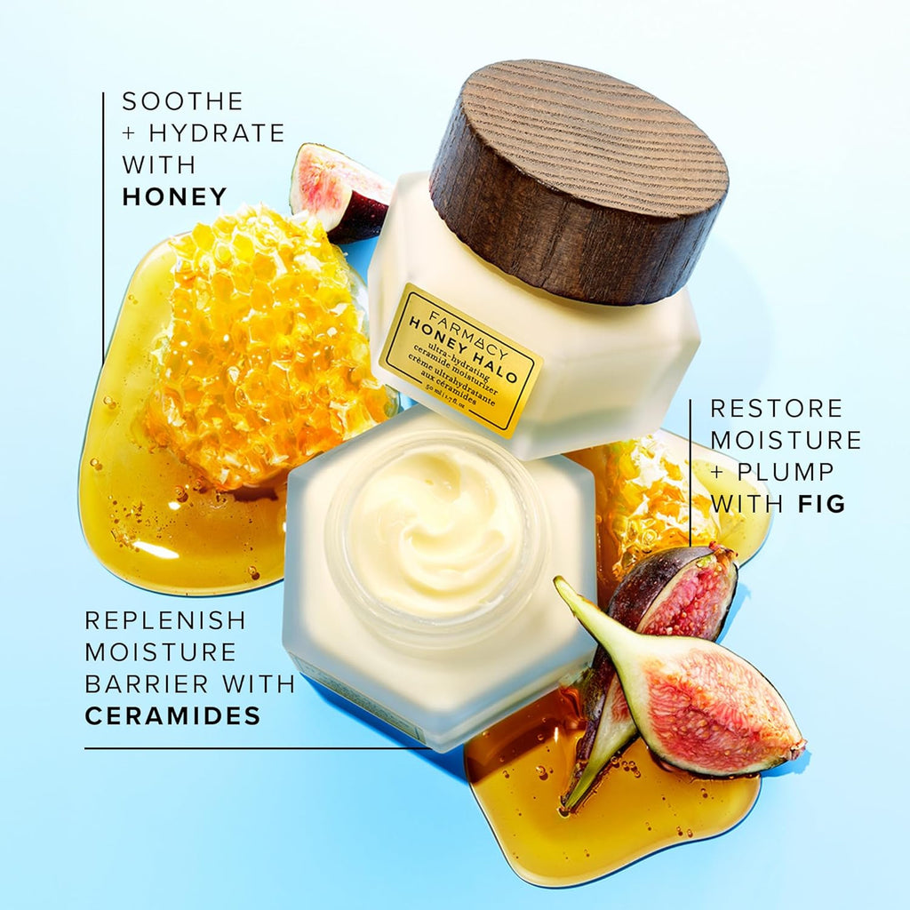 Farmacy Ceramide Face Moisturizer - Honey Halo Hydrating Facial Moisturizer for Dry Skin - Plumps, Soothes + Restores Skin with Potent Ceramides + Buckwheat Honey for a Dewy, Healthy Glow (9ml)