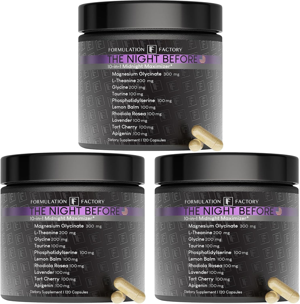Formulation Factory The Night Before 10-in-1 Midnight Maximizer Sleep Supplement, Magnesium Glycinate, L-Theanine & More, Stress Relief, Relaxation, Focus (6 Month Supply, 360 Capsules)
