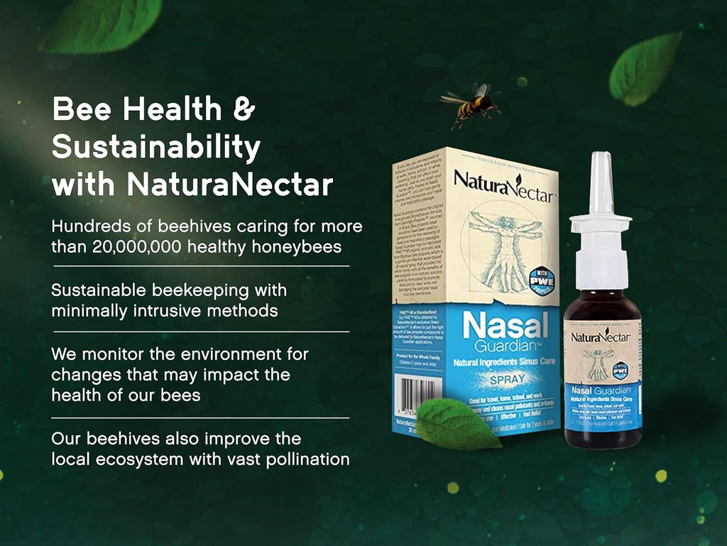 NaturaNectar - Bee Propolis Nasal Spray Saline Sinus Rinse & Relief - Pure Brazilian Propolis and Ingredients - Gentle and No Burning Sensation - Nasal Guardian - Ethical Beekeeping - 1 FL Oz - 1 Pack