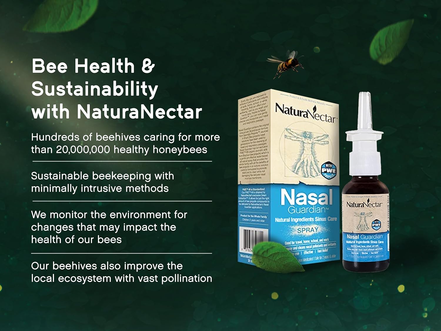NaturaNectar - Bee Propolis Nasal Spray Saline Sinus Rinse & Relief - Pure Brazilian Propolis and Ingredients - Gentle and No Burning Sensation - Nasal Guardian - Ethical Beekeeping - 1 FL Oz - 1 Pack