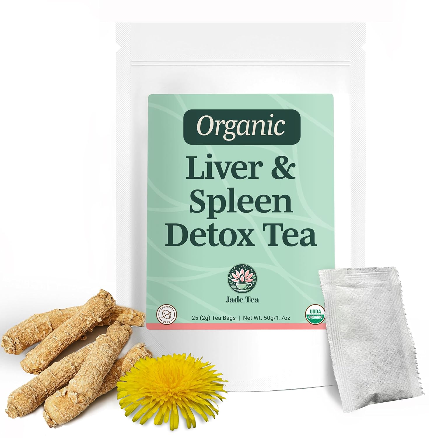 Jade Tea - Organic Liver Detox & Spleen Detox Tea - Organic Dandelion Root Tea, Burdock Root, Ginger Root & Orange Peel - Supports Liver, Kindey, Gallbladder, & Spleen Health - USA Made