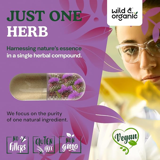 Wild & Organic Milk Thistle Capsules 1000mg - Liver Detox Cleanse - Silymarin Milk Thistle Supplement for Liver Support - 120 Vegan Capsules - 2-Month Supply - No Fillers, Non-GMO