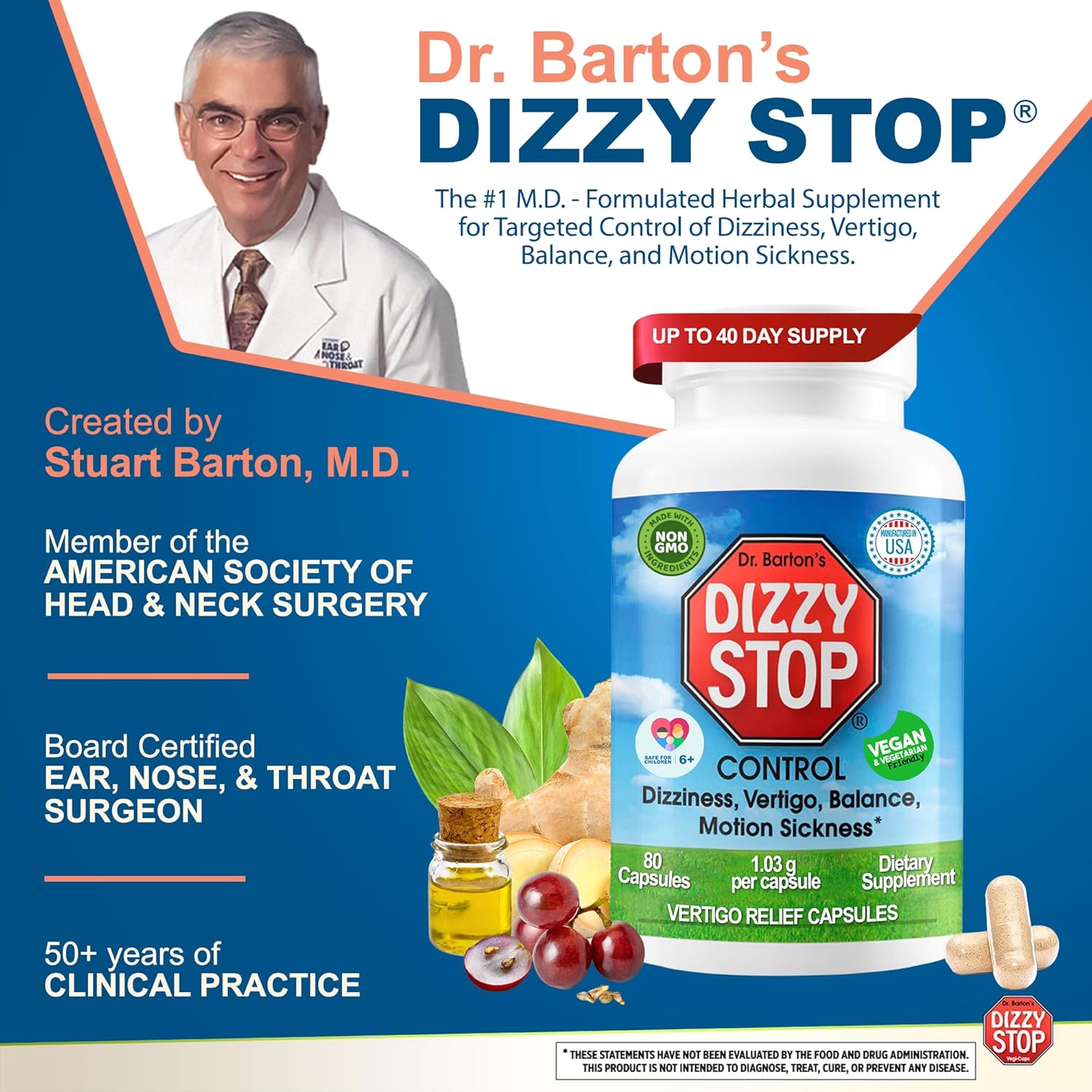 Vertigo Relief Product & Non‑Drowsy Motion Sickness Pills: Nausea and Dizziness, Ginger & Grape Seed Formula, Inner Ear Balance, Car, Cruise & Travel Essential, Stomach Support, Sea Sickness, 80‑Count