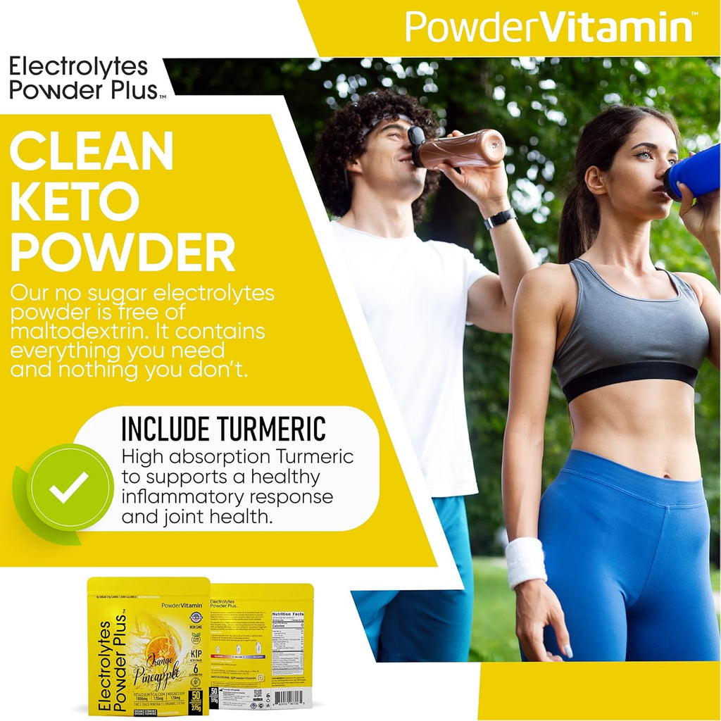 Electrolytes Powder Plus (50 Servings), 0 Calorie Keto, 0 Sugar, No Maltodextrin,1000mg Potassium,120mg Calcium,120mg Magnesium, Hydration Powder (50 Servings, Orange Pineapple)