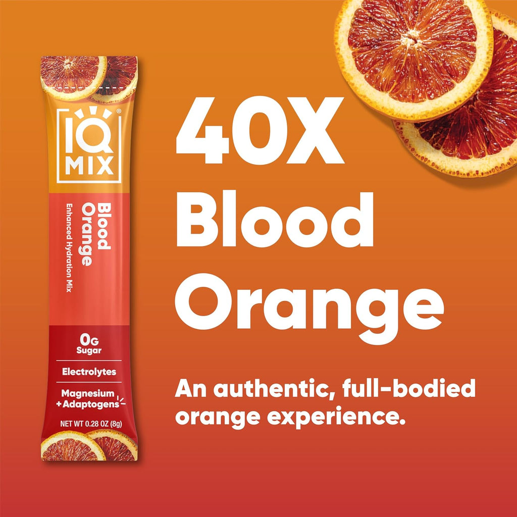 IQMIX Hydration Electrolyte Powder – 4-in-1 Formula for Hydration, Mental Clarity, Mood and Recovery – Sugar-Free Drink Mix, Keto, Magnesium L-Threonate, Lion’s Mane – 40 Count Blood Orange