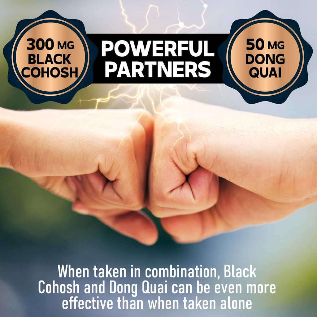 Black Cohosh Supplement - 3 Months for Menopause & Immune Health - Blend of 12 Potent Herb Includes Dong Quai, Chasteberry, Wild Yam, Red Clover, Black Pepper & Others - 90 Vegan Capsules