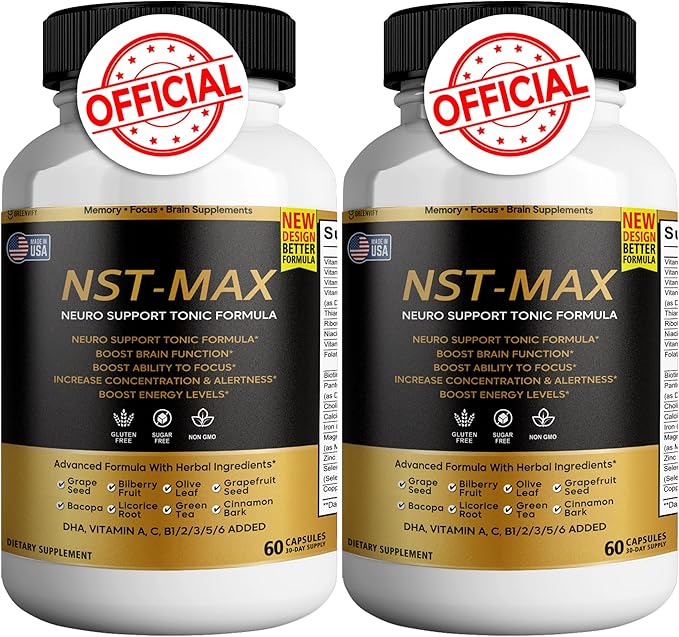 NST-Max Brain Booster | Nootropic Brain Supplements for Memory and Focus | Premium Natural Energy Supplement, Vitamins B6 & B12 | 120 Capsules