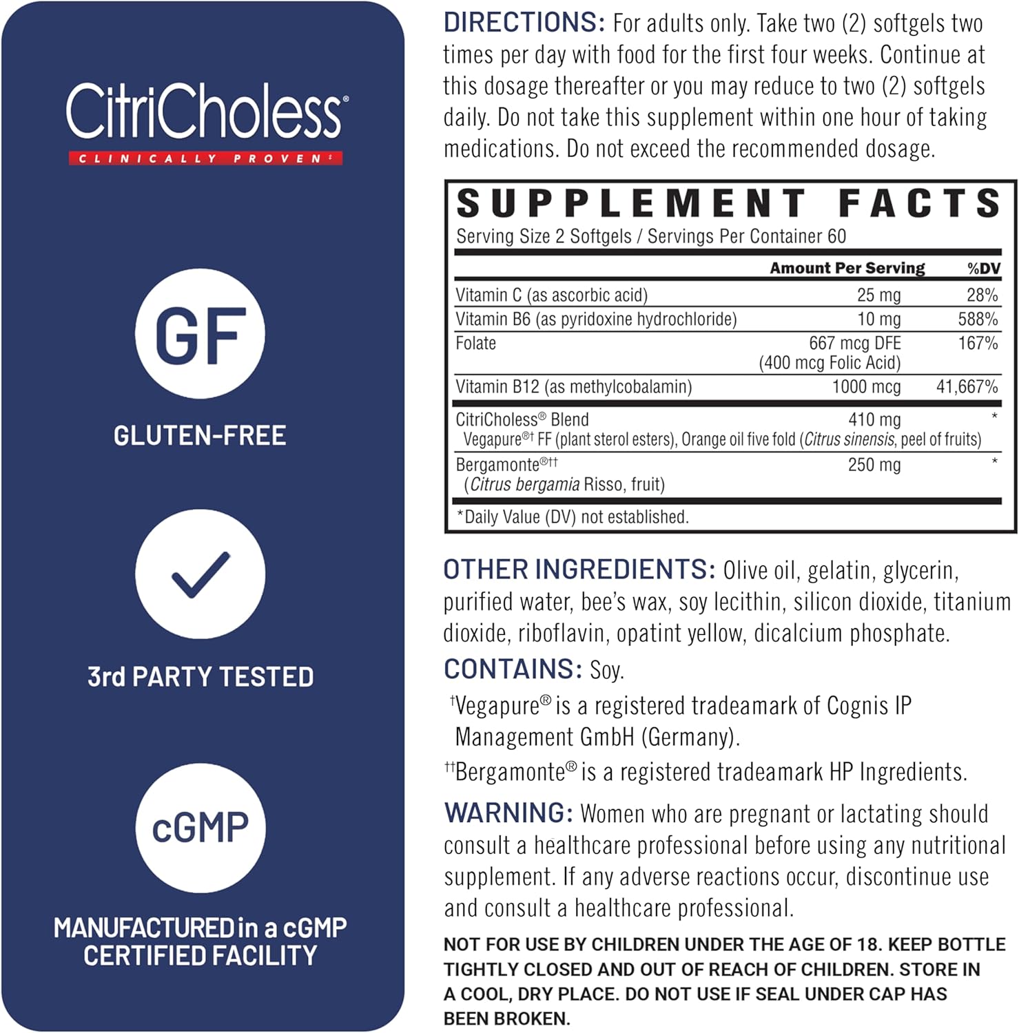 U.S. Doctors’ Clinical CitriCholess® Clinically Proven Cholesterol Supplement with Bergamonte Citrus Extract & Vitamin C to Support Healthy Cholesterol Levels (120 Softgels – 2 Month Supply)