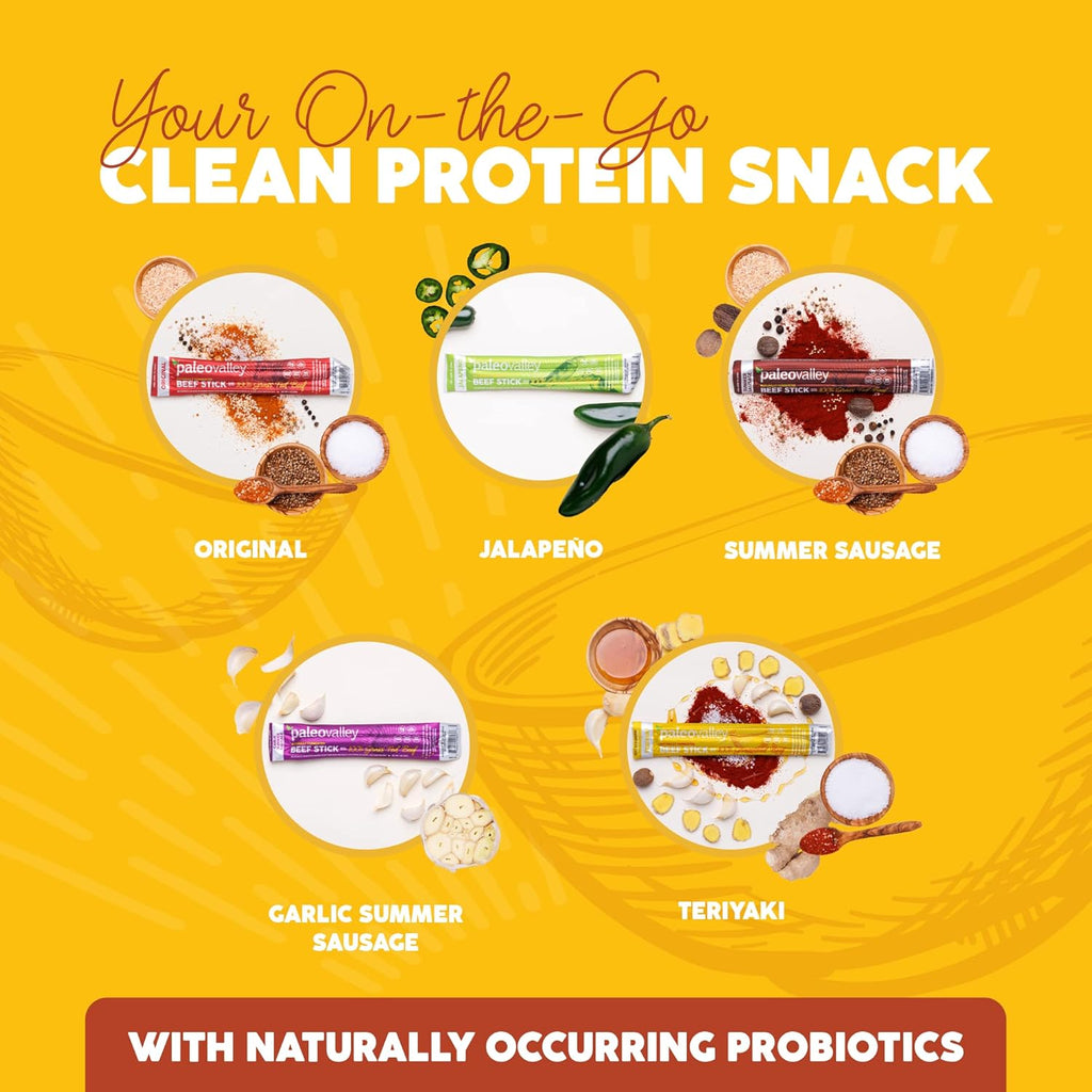 Paleovalley 100% Grass Fed Teriyaki Beef Sticks - Delicious Gluten Free Beef Snack - High Protein Keto Friendly