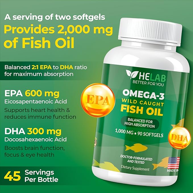 Omega 3 Fish Oil Supplementt (90 Count) Wild Caught Omega3 Fish Oil High EPA DHA Rich in Fatty Acid | Omega-3 Supplements for Women & Men | Purified Omega3 Fatty Acid, Non-GMO, Burpless Softgels