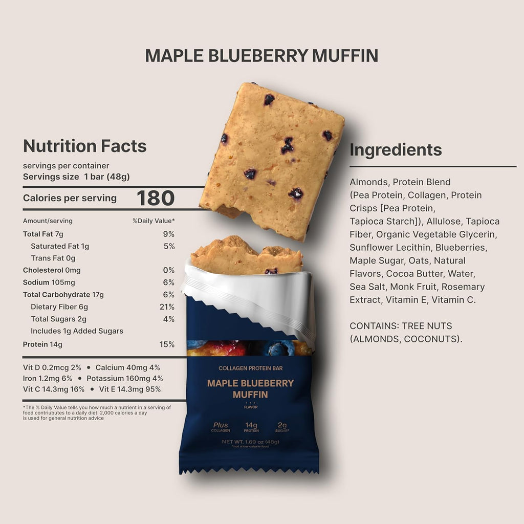 Stars + Honey Protein Bars - Maple Blueberry Muffin,14g Protein, 2g Sugar, w/Collagen Keto Friendly Snack - Gluten, Dairy, Seed Oil, & Soy Free - High-Protein Snacks for Energy & Recovery -10 pack