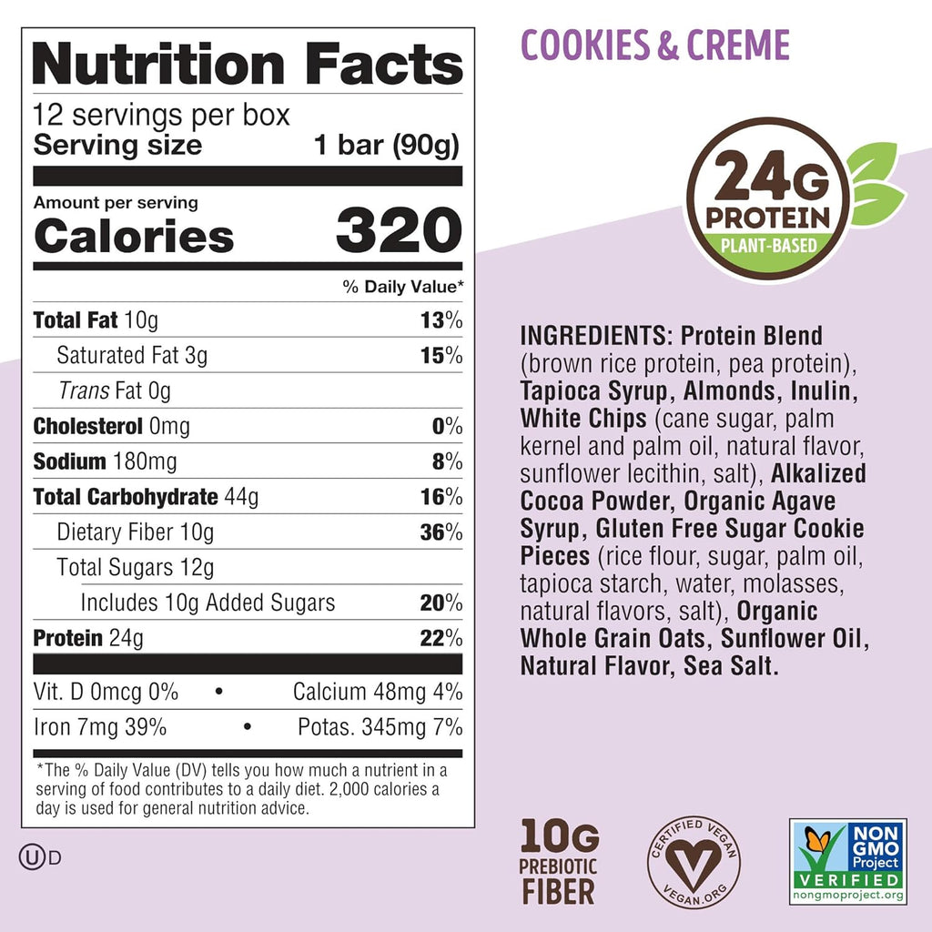 Lenny & Larry's Cookie-fied BIG BAR – Cookies and Creme Vegan Protein Bars 12x90g – Healthy Snacks, 24g Plant Protein & 10g Prebiotic Fiber – Gluten free Power Bar, Keto Friendly & Vegan