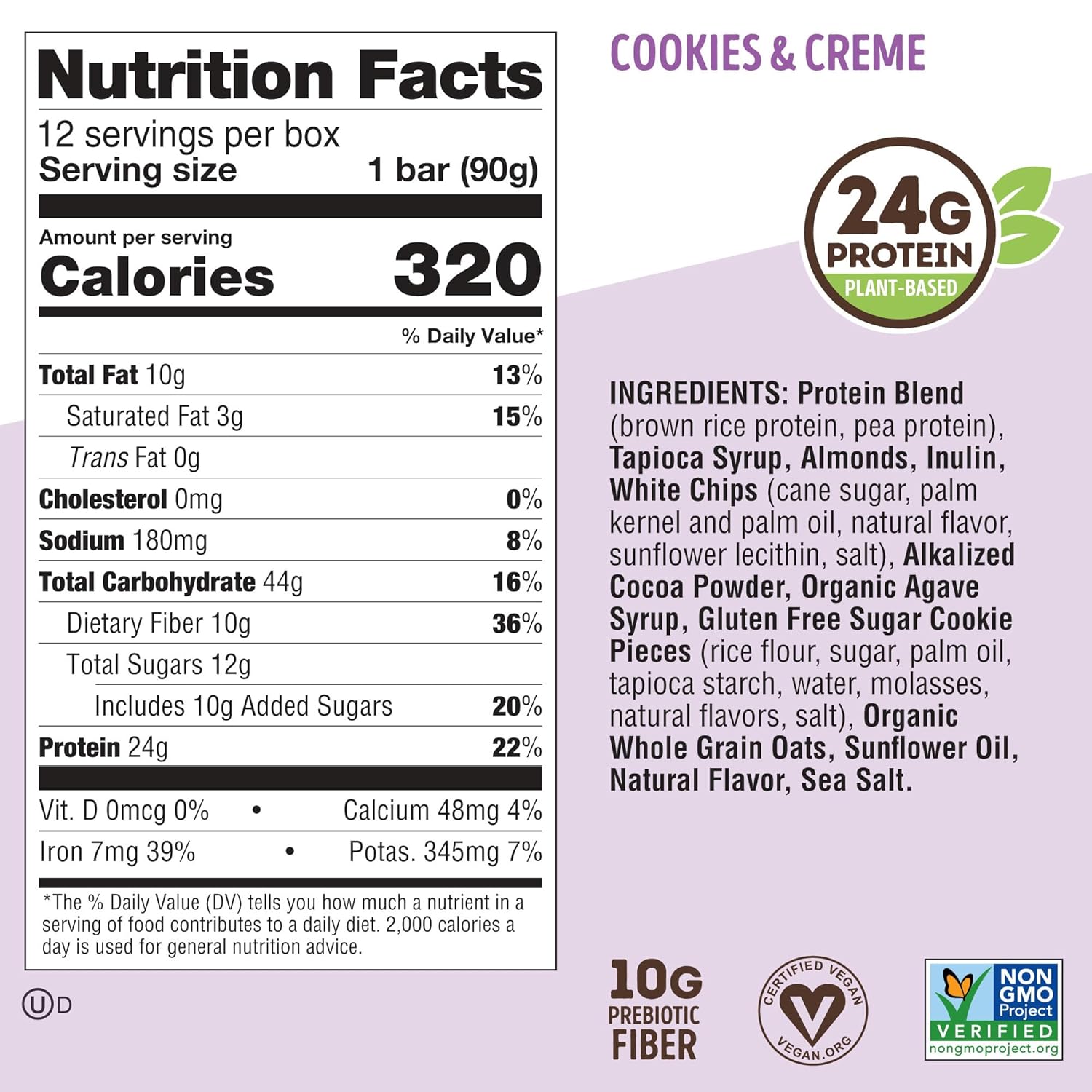 Lenny & Larry's Cookie-fied BIG BAR – Cookies and Creme Vegan Protein Bars 12x90g – Healthy Snacks, 24g Plant Protein & 10g Prebiotic Fiber – Gluten free Power Bar, Keto Friendly & Vegan