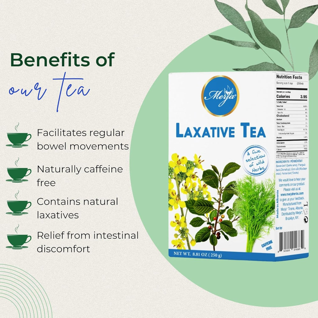 Merja Herbs Laxative Herbal Tea - Tea for Colon Cleanse - Mediterranean Loose Tea - Caffeine Free - 100% Natural & Premium Quality 250gr 8.82 oz