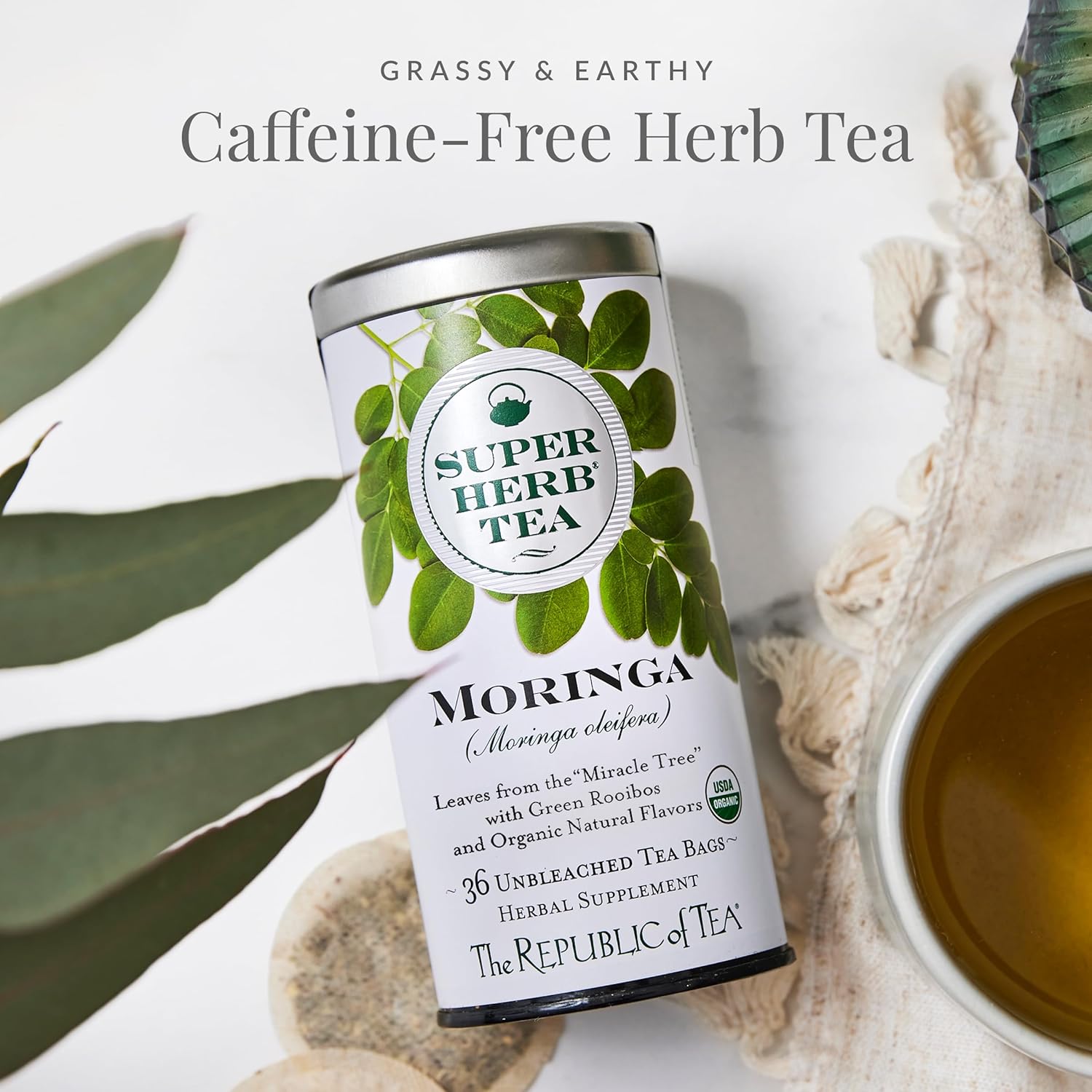 The Republic of Tea — Organic Moringa SuperHerb Tea Tin, 36 Herbal Tea Bags, Naturally Caffeine-Free
