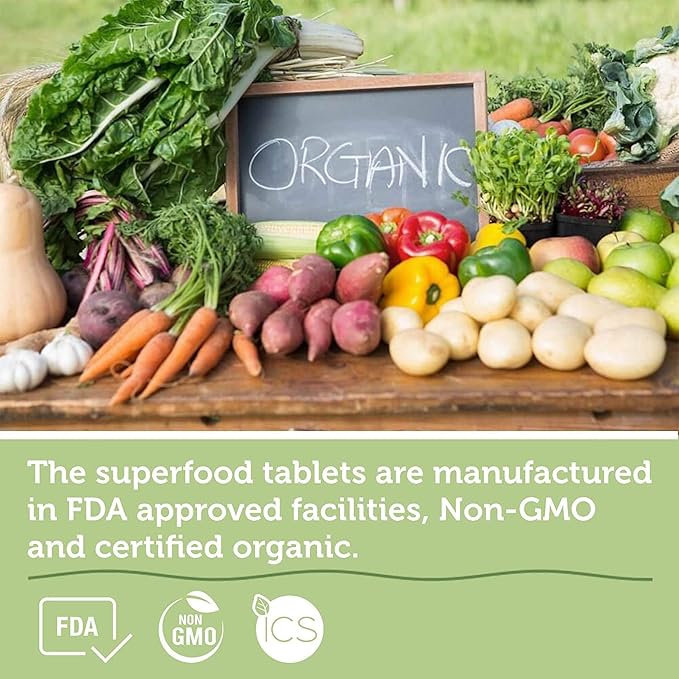Organic Superfood Greens Fruits and Veggies Complex - Best Dietary Supplement with 14 Greens and 14 Fruits & Vegetables with Alfalfa & Antioxidant Organic Ingredients Non-GMO 240 Capsules