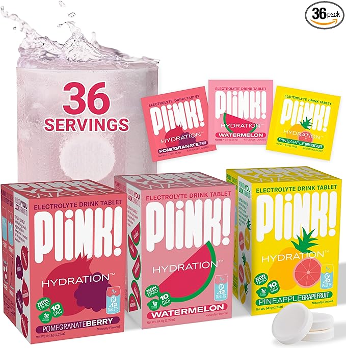 Plink Fruity Variety Pack Fizzy Electrolyte Hydration Tablets for Water – Fizzy Daily Hydration Tabs for Rehydration & Dehydration Support - Pack of 36