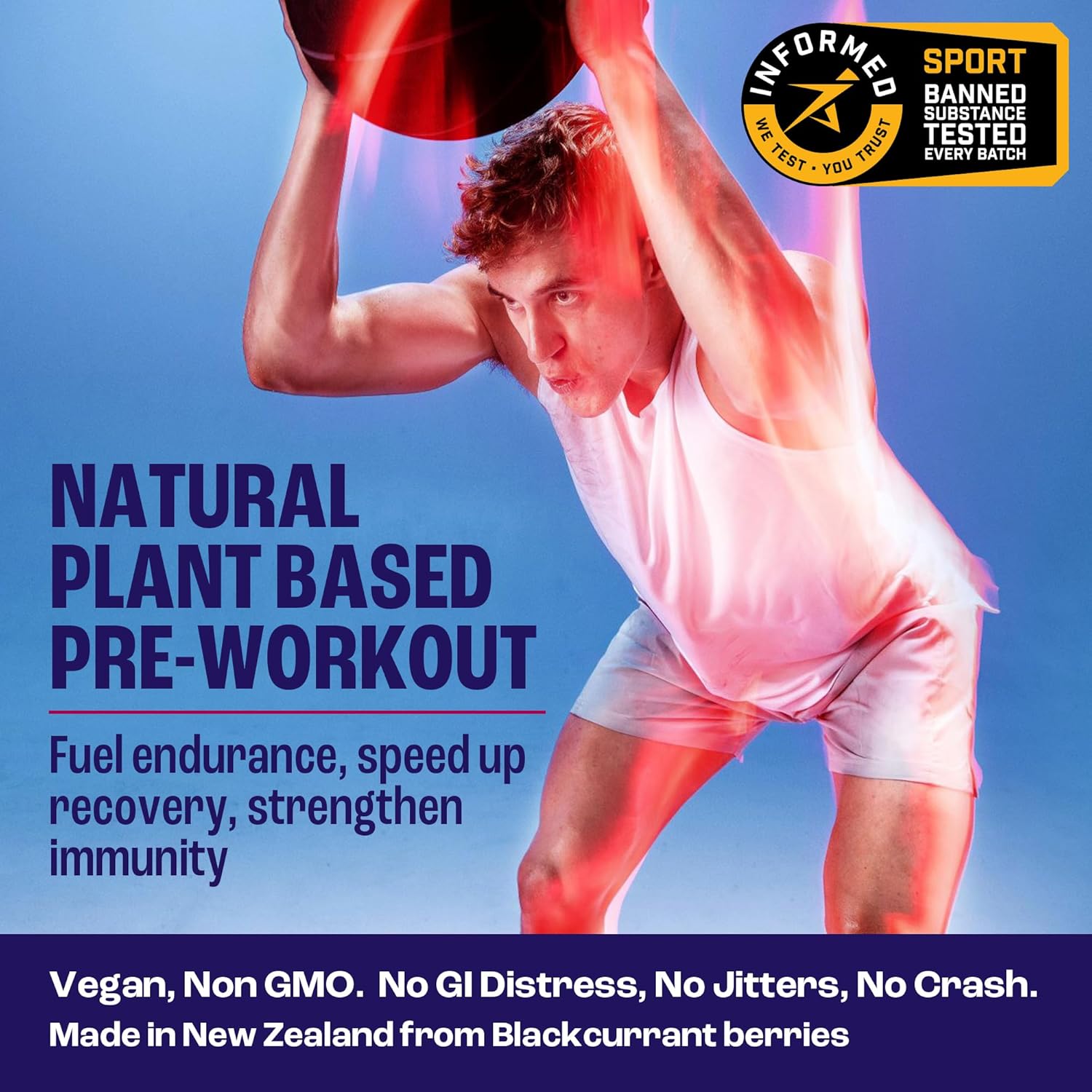2before Blackcurrant I All Natural Vegan Pre Workout, Caffeine Free I Clean Energy, Endurance, Recovery I Pre Workout Women and Men I 20 x Individual Packets I Informed Sports Certified