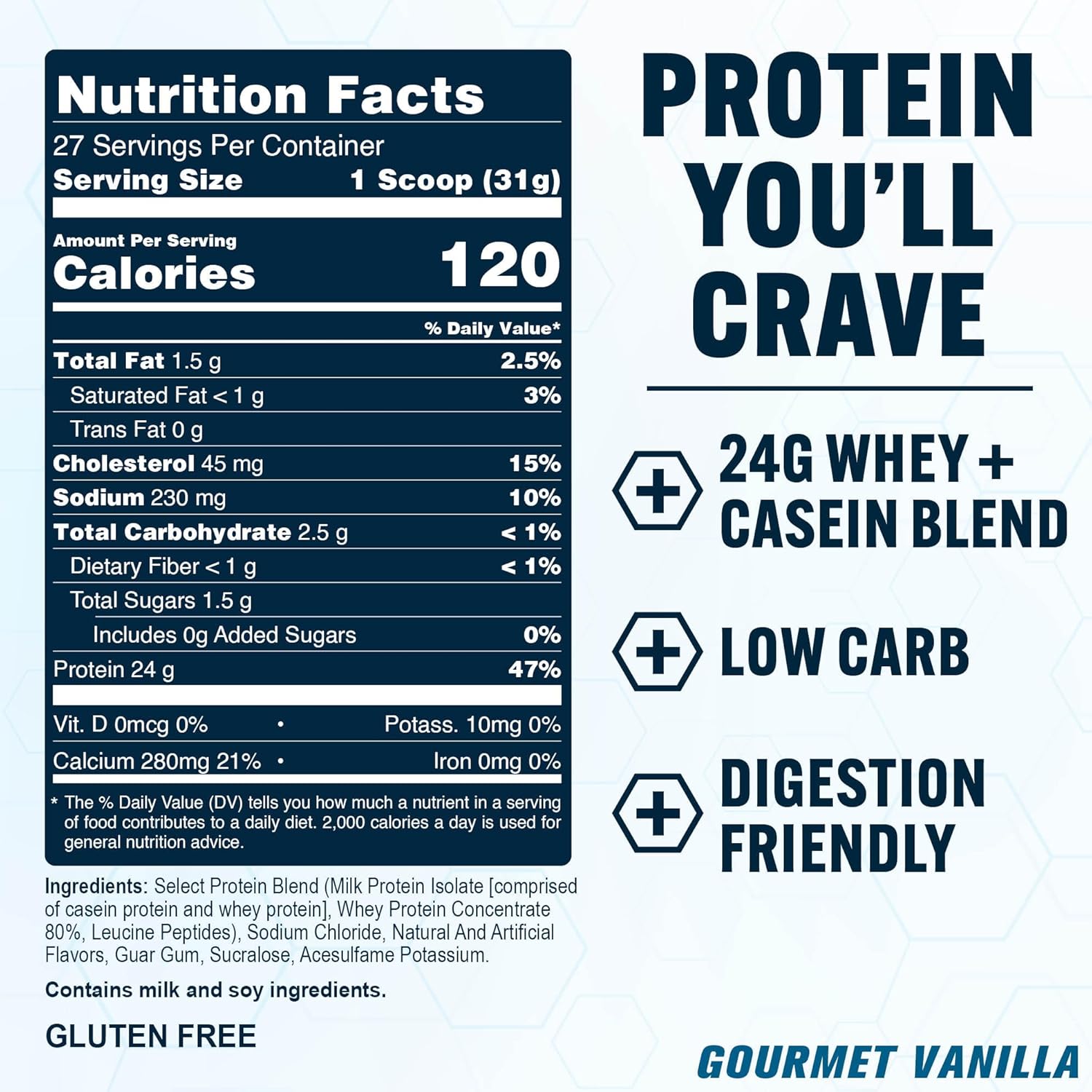 PEScience Select Protein Powder, Whey and Casein Blend, Clean Protein Powder for Women and Men, Low Calorie, Low Carb, Keto Friendly, Gluten Free, Gourmet Vanilla, 27 Servings