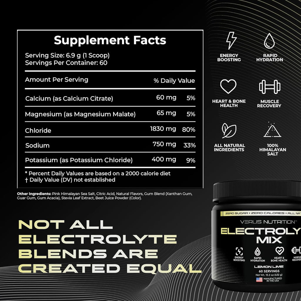 Electrolytes Powder No Sugar- Zero Calorie Hydration Powder | Sugar Free Electrolytes for Fasting, Keto & Vegan | Natural Ingredients Electrolyte Mix for Energy Boost, 60 Servings