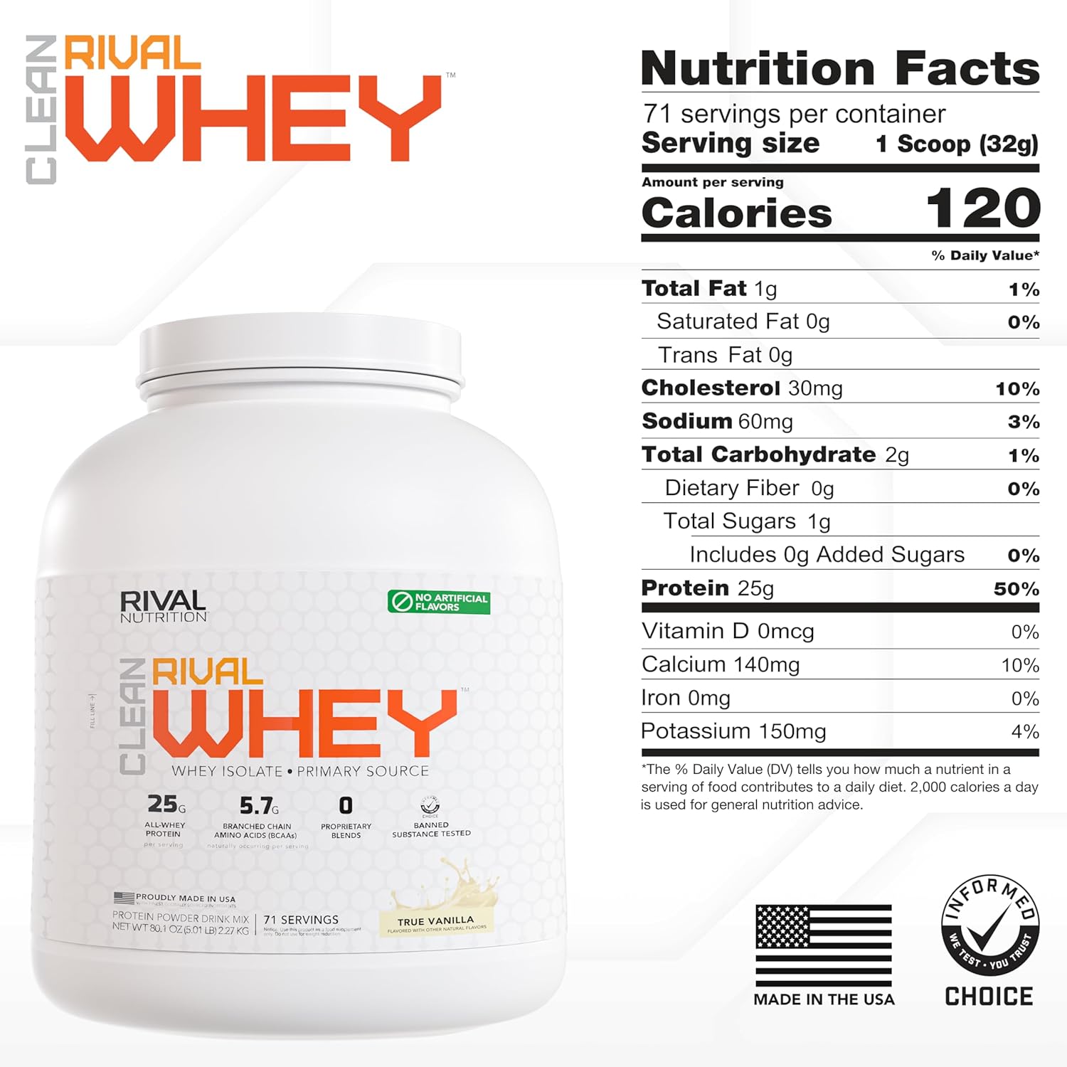 Naturally Flavored Rival Whey- True Vanilla - 5lb