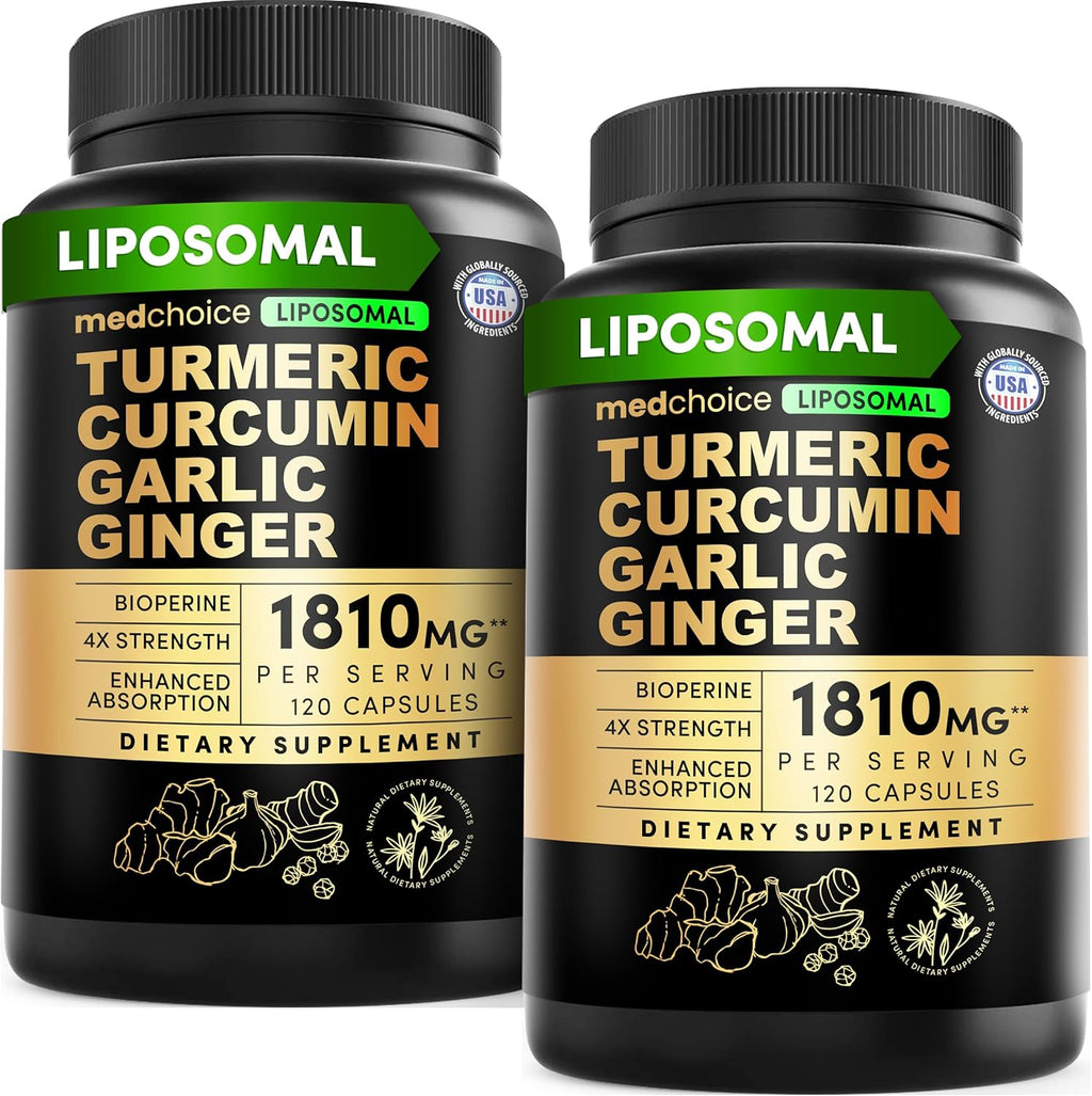 Liposomal Turmeric - High-Absorption Curcumin Supplements, Non-GMO Blend for Digestive Comfort & Daily Support - Organic Turmeric Supplement with Black Pepper (120ct, Pack of 2)