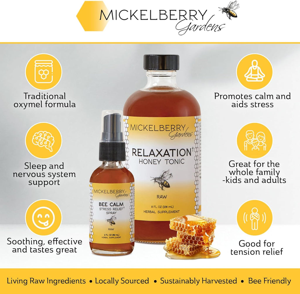 Mickelberry Gardens Relaxation Honey Tonic – Natural Tension Relief & Sleep Support with Chamomile, Lavender & Organic Herbs – 8 Oz (Pack of 2)