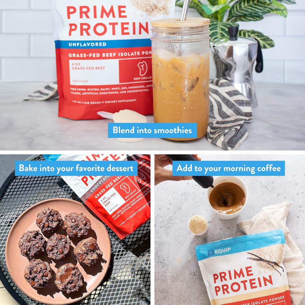 Equip Foods Prime Protein Powder | Clean, Grass Fed Beef Protein Isolate | Carnivore Protein Powder | Paleo, Keto Friendly | Gluten, Dairy Free | Helps Build & Repair Tissue | 30 Servings, Unflavored