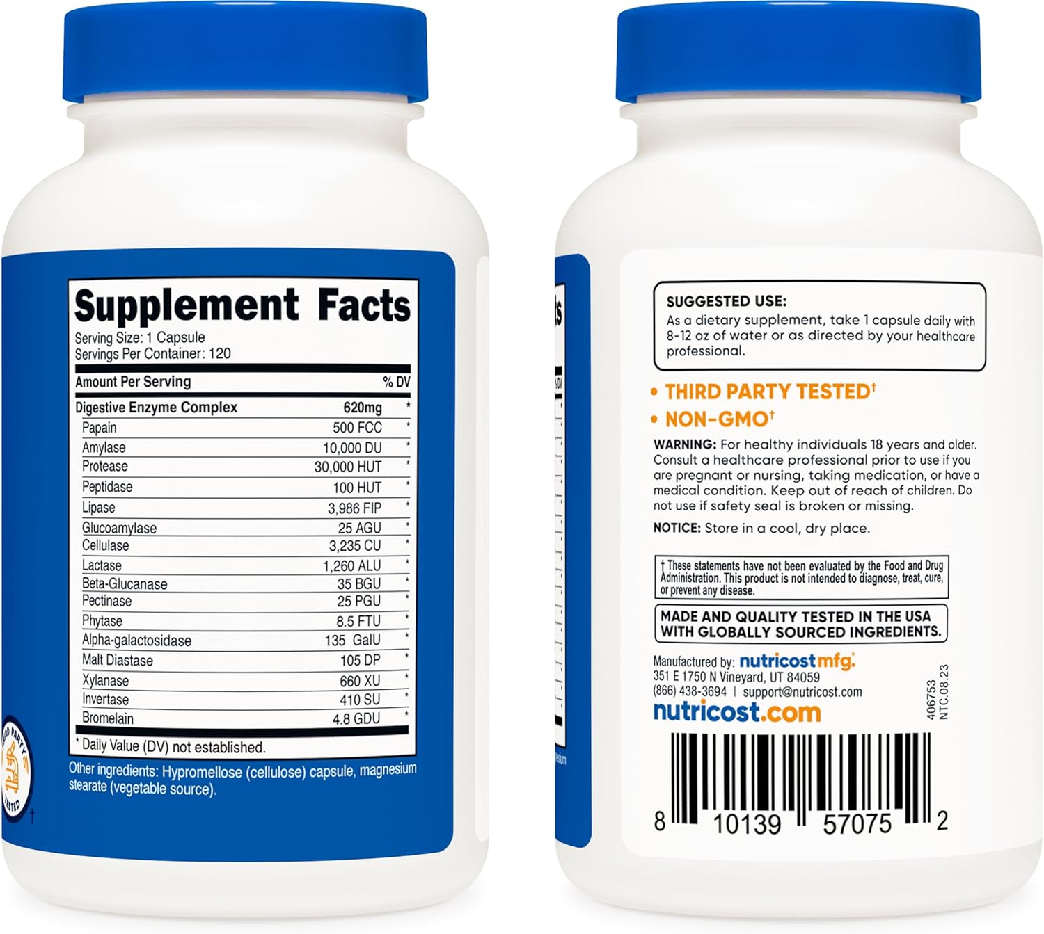 Nutricost Digestive Enzymes 620mg, 120 Veggie Capsules (3 Bottles) - Complete Digestive Enzyme Supplement