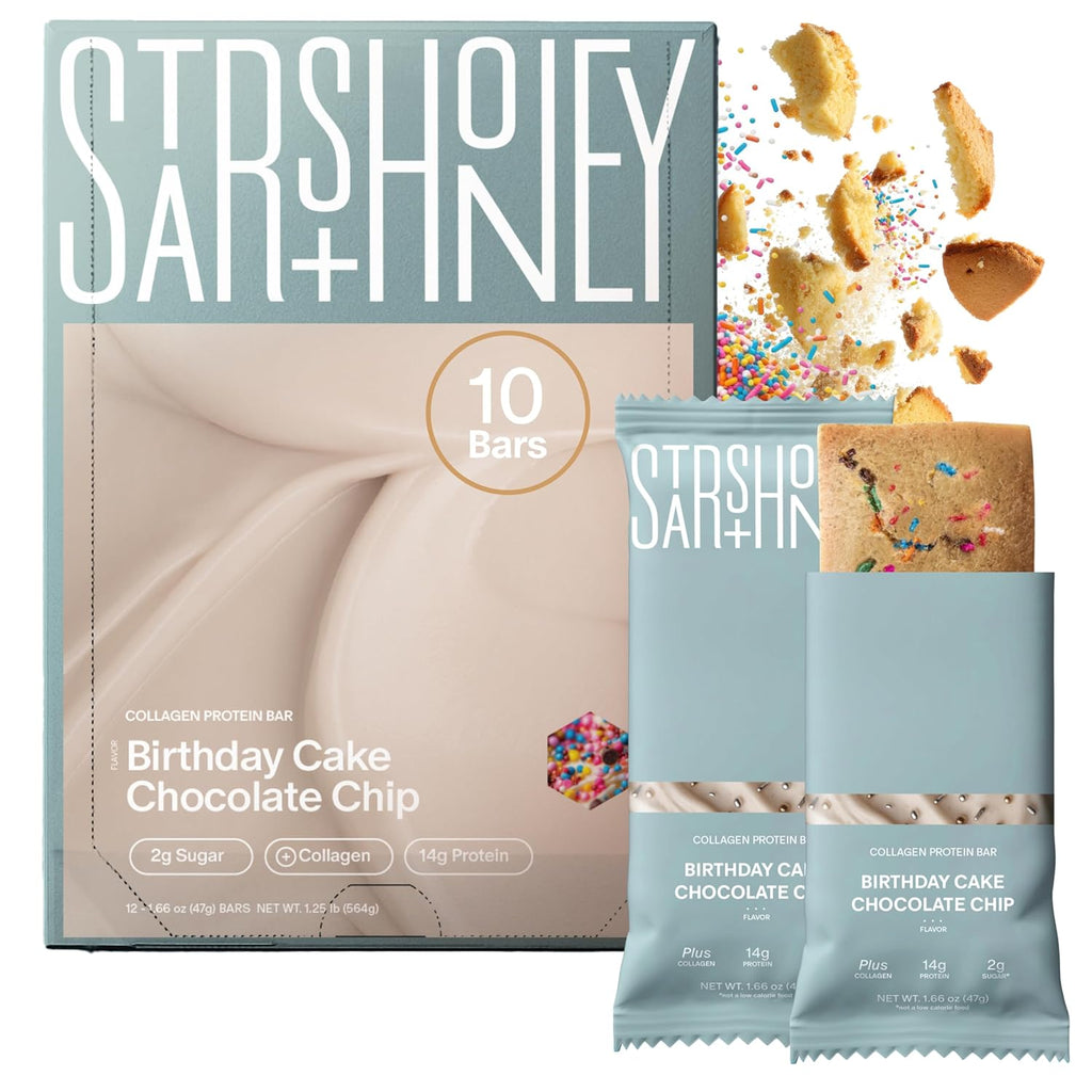 Stars + Honey Protein Bars - Birthday Cake Chocolate Chip, 15g Protein, 2g Sugar, w/Collagen Keto Friendly Snack - Gluten, Dairy, Seed Oil, & Soy Free - High-Protein Snacks for Energy - 10 pack