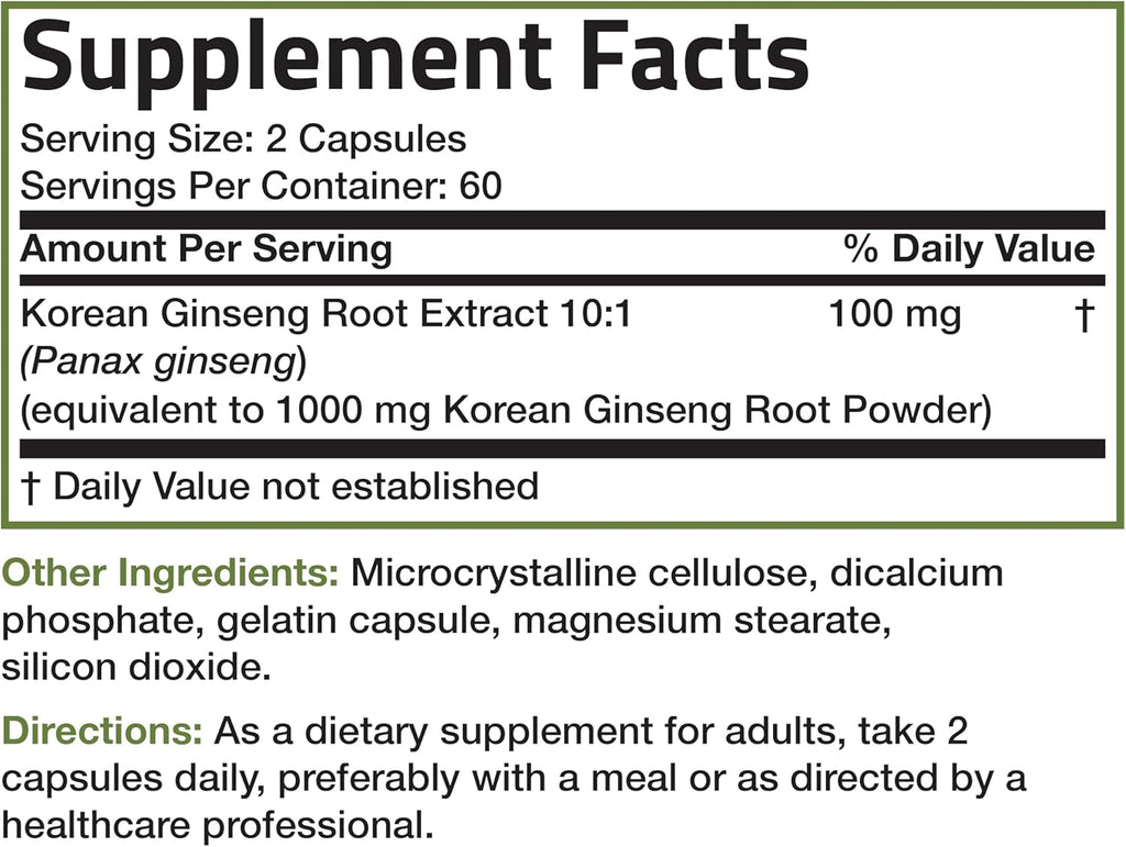 Bronson Korean Panax Ginseng Supports Energy, Endurance & Vitality + Memory and Mental Performance, 120 Capsules