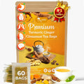 60 Bags Premium Turmeric Ginger Cinnamon Tea, Improve Digestion, Support Brain, Weight, Skin and Sleep, Eco-Conscious Tea Bags and Premium Natural Ingredients. Turmeric Ginger Herbal Tea. No Sugar, No Caffeine, No Gluten, Vegan.
