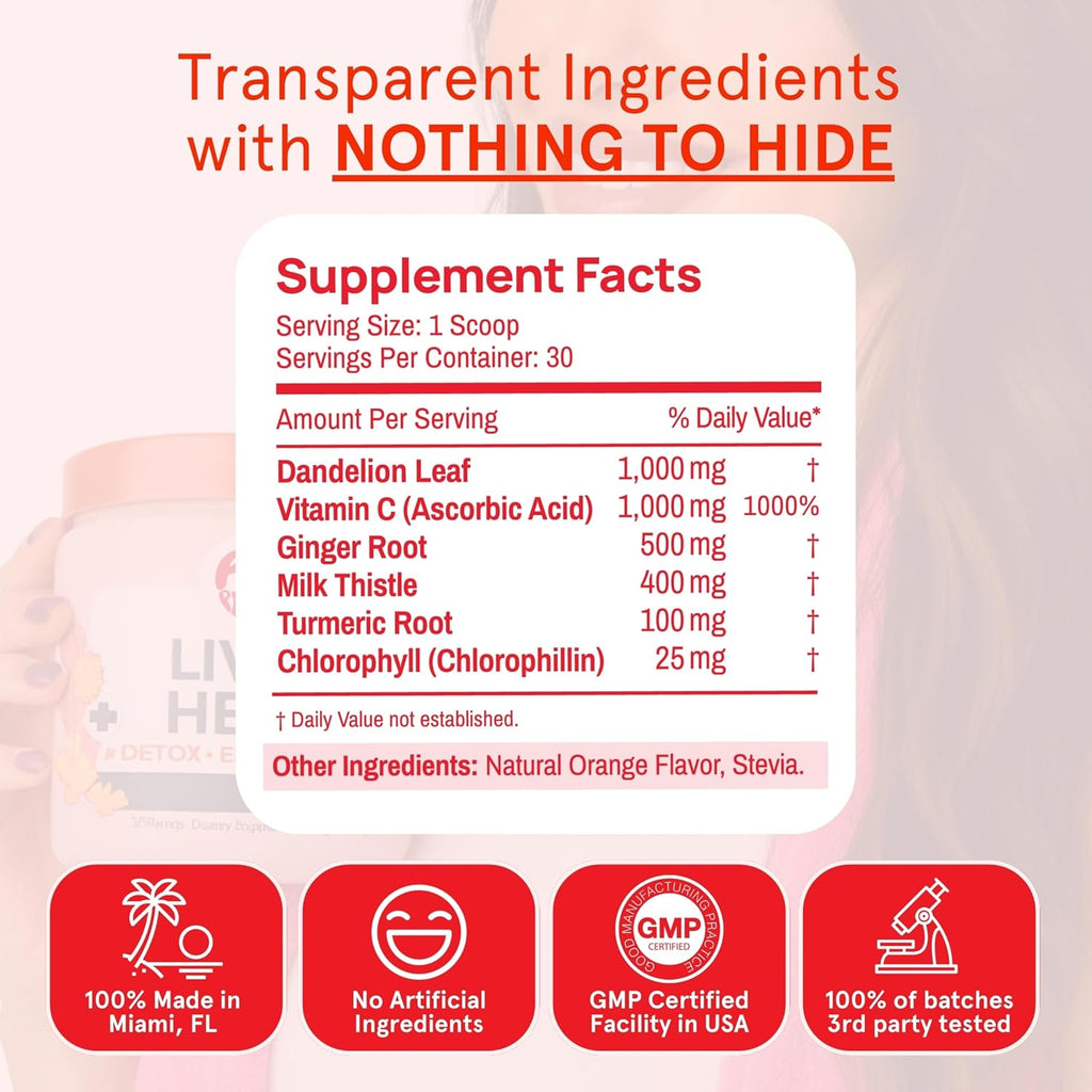 Peach Perfect Liver Hero – Premium Liver Detox and Bloat Support Powder for Women | Milk Thistle, Dandelion, Turmeric, Ginger, Chlorophyll and Vitamin C | Daily Energy, Digestion and Skin Clarity | Juicy Orange Flavor – 30 Servings