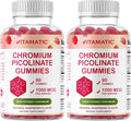 Vitamatic Chromium Picolinate 1000 mcg - 90 Gummies - High Potency Chromium - Raspberry Flavor (Total 180 Gummies) 2 Packs