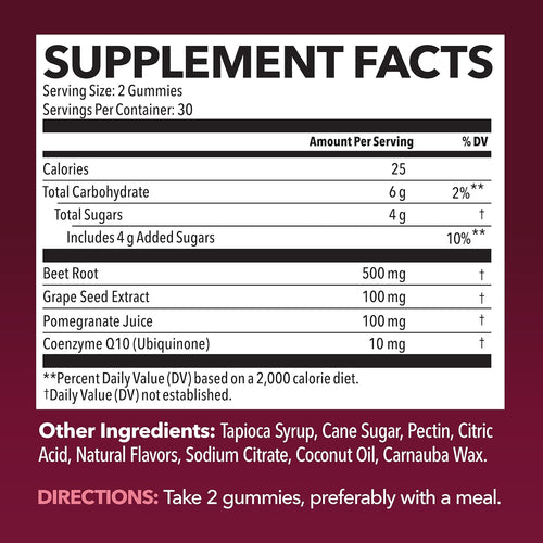 Beet Root Gummies with COQ10 & Pomegranate - Nitric Oxide Supplement for Men and Women - Beetroot for Endurance, Performance, Recovery - Vegan, Non-GMO, Gluten Free - Mixed Berry Flavor, 60 Count