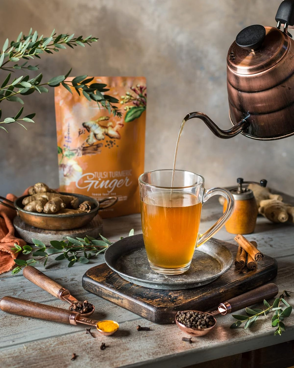 Organic Turmeric Ginger Tulsi Chai Tea | Loose Leaf | Ayurvedic Superfood Blend | Herbal and Caffeine-Free | 55+ Cups | KSA Kosher | 4 oz