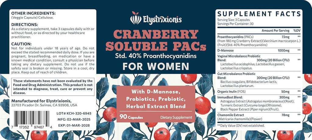72mg PAC, Cranberry Pills for Women