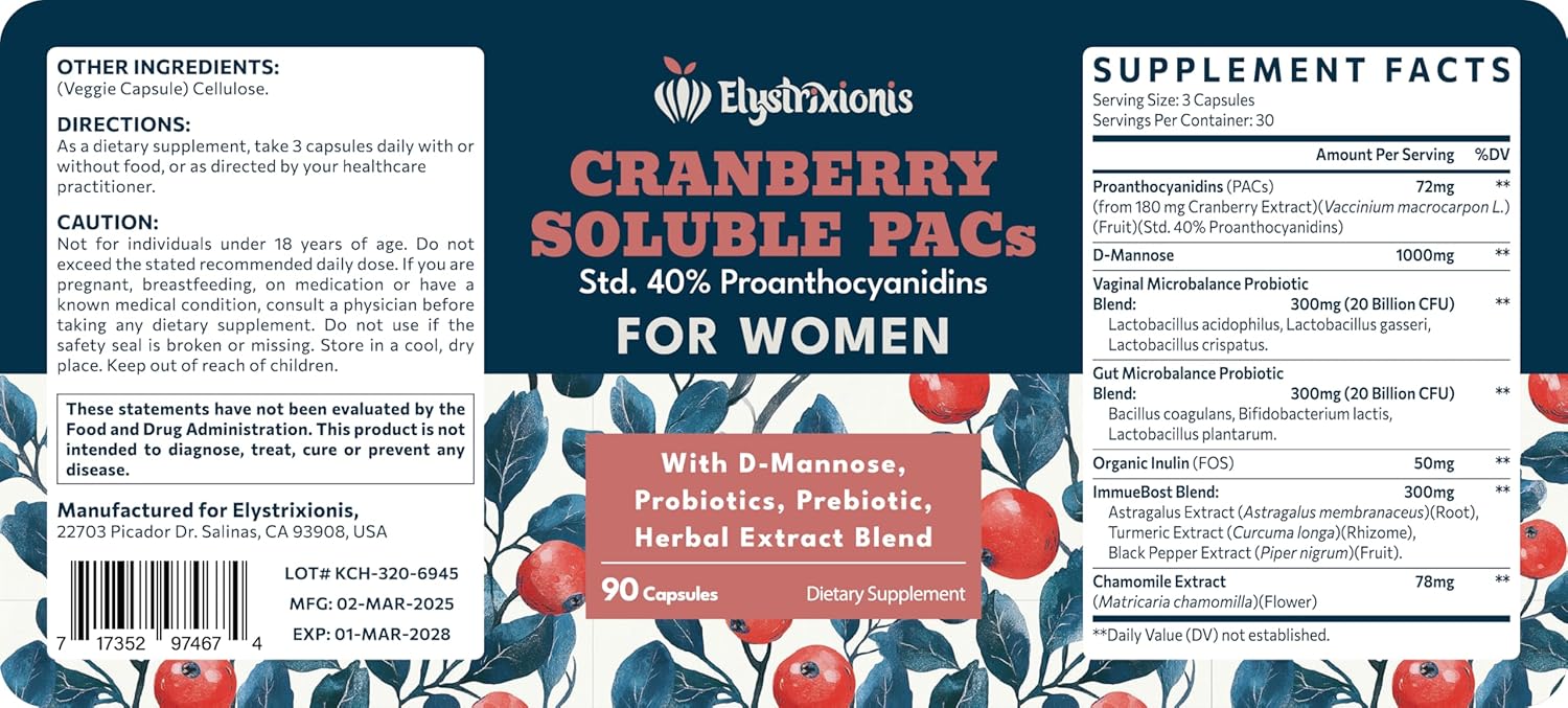 72mg PAC, Cranberry Pills for Women