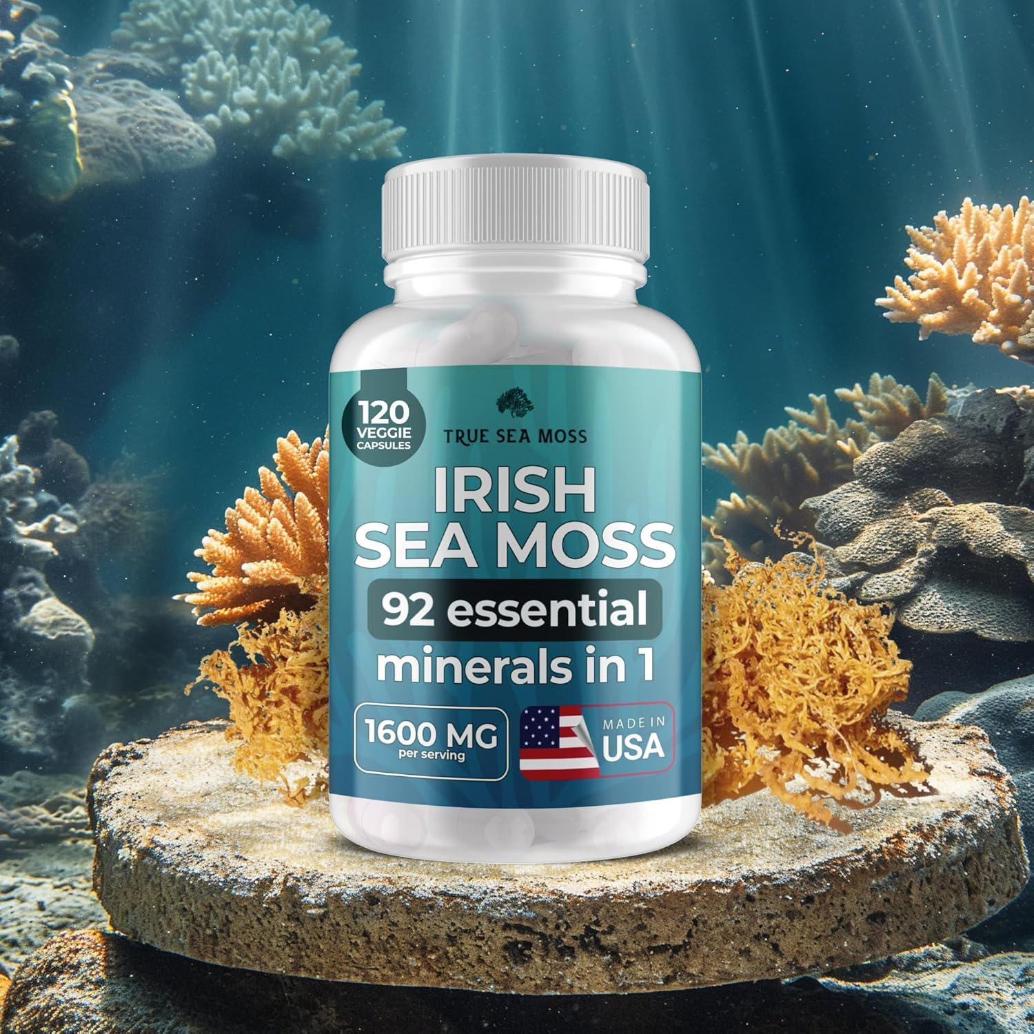 Irish Sea Moss Capsules - 120 Original Capsules (1600mg) - Prebiotic Superfood - Boosts The Immune & Digestive System - Healthy Skin, Keto Detox, Gut, Joint Support