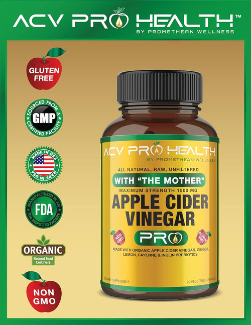 ACV Pro Apple Cider Vinegar Capsules Certified Organic with Mother ACV Pills Detox Cleanse Acid Reflux Relief Support Supplement Ginger Root Cayenne Pepper Powder
