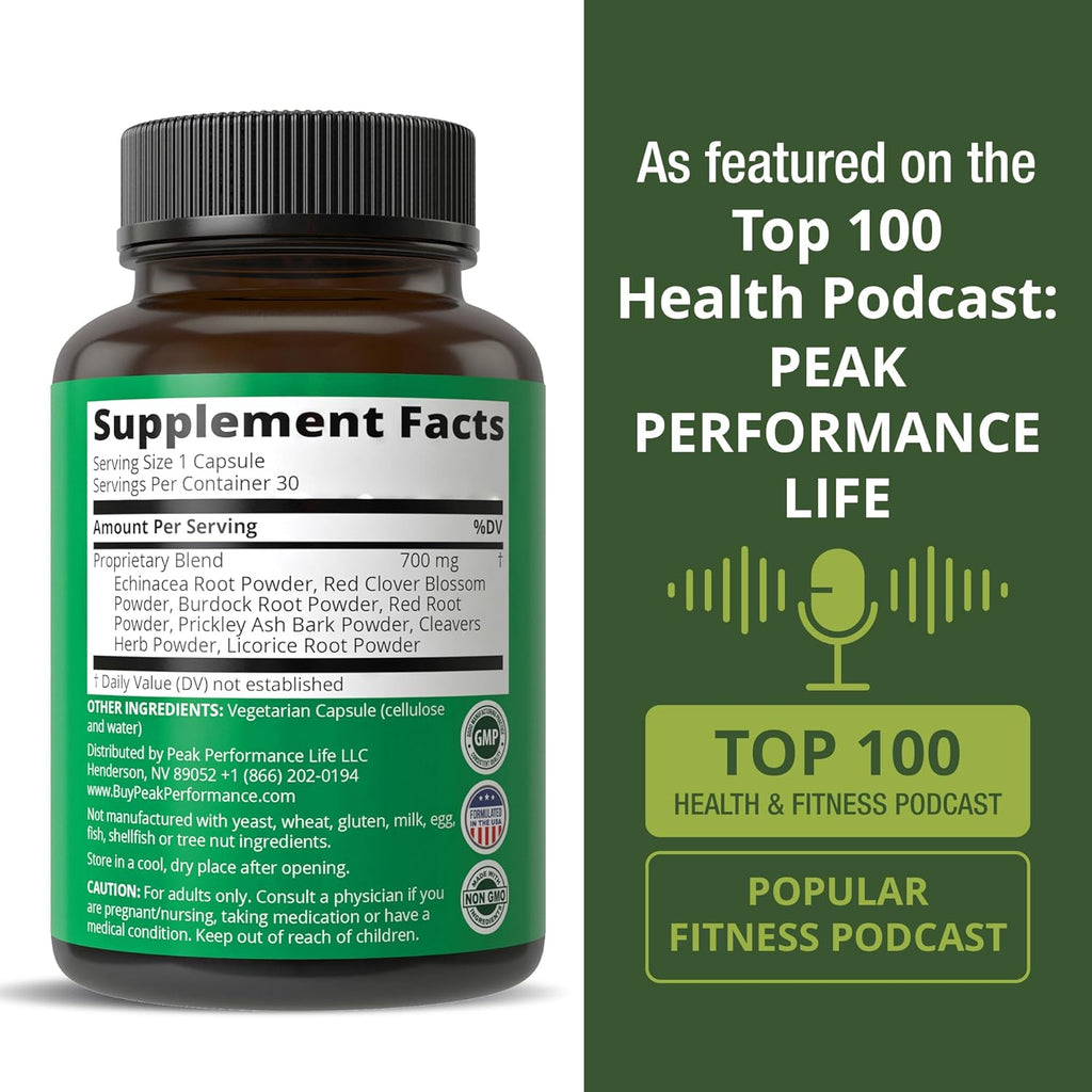 Lymphatic Drainage Supplement. 7-in-1 Lymph System Support Capsules to Detox & Cleanse. With Vegan Ingredients Echinacea Root, Red Clover Blossom, Burdock Root, Red Root, Licorice Root for Women, Men