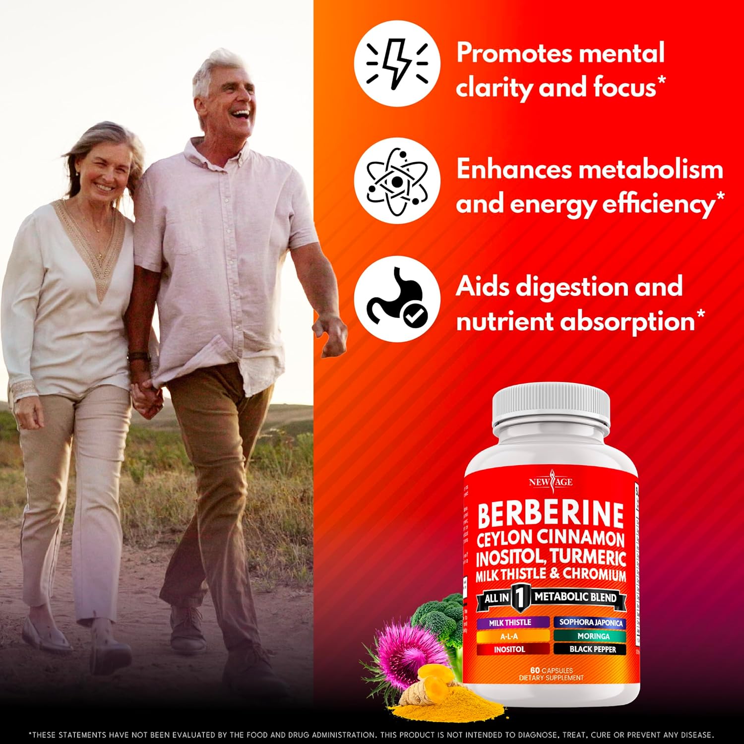 Berberine and Ceylon Cinnamon Supplement - Bitter Melon, Glucomannan, Gymnema Sylvestre, Chromium, Moringa, Milk Thistle, Turmeric, Inositol Pills - 60 Count