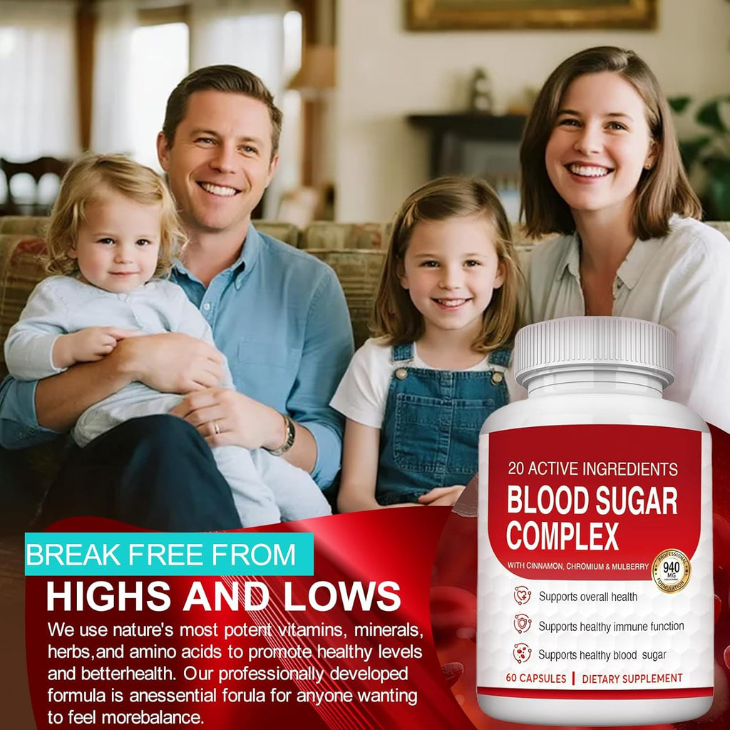 Blood Sugar Complex Supplement - Helps Maintain Normal Blood Sugar Levels - Natural Formula with Bitter Melon, Mulberry Leaf, Cinnamon, Non-GMO - 60 Capsules(1pc)