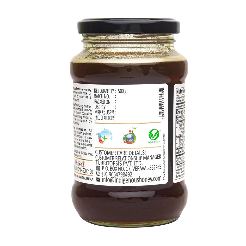 INDIGENOUS HONEY USDA Certified Organic Raw Wild Blossom Honey, Unfiltered Small-Batch Micro-Lot Harvest, Glass Jar, Single-Origin, 17.64 oz