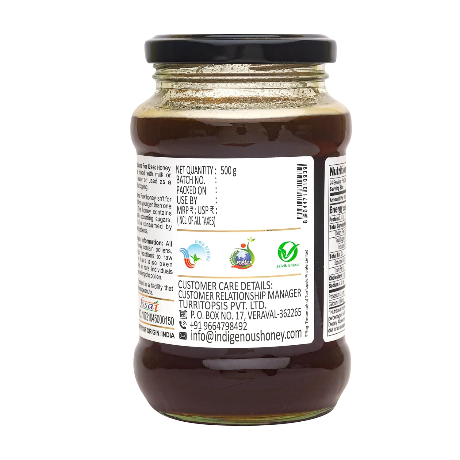 INDIGENOUS HONEY USDA Certified Organic Raw Wild Blossom Honey, Unfiltered Small-Batch Micro-Lot Harvest, Glass Jar, Single-Origin, 17.64 oz