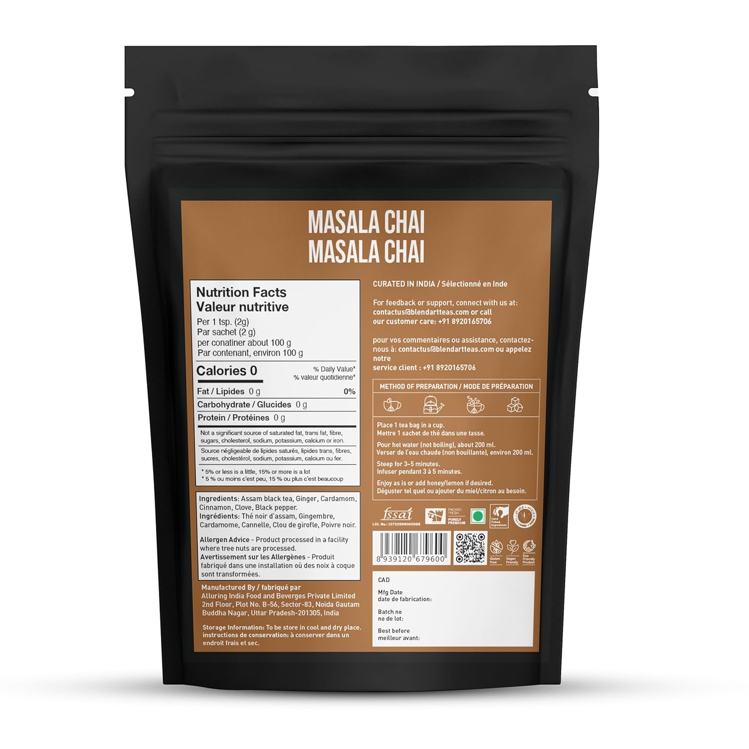 Blendart India's Original Masala Chai Tea bags 50 Count | Eco- Conscious Tea Bags | Premium Assam Black Tea | Ginger and Cardamom Flavour | Whole Loose leaf Tea bags | Indian Spiced Chai Tea Bags