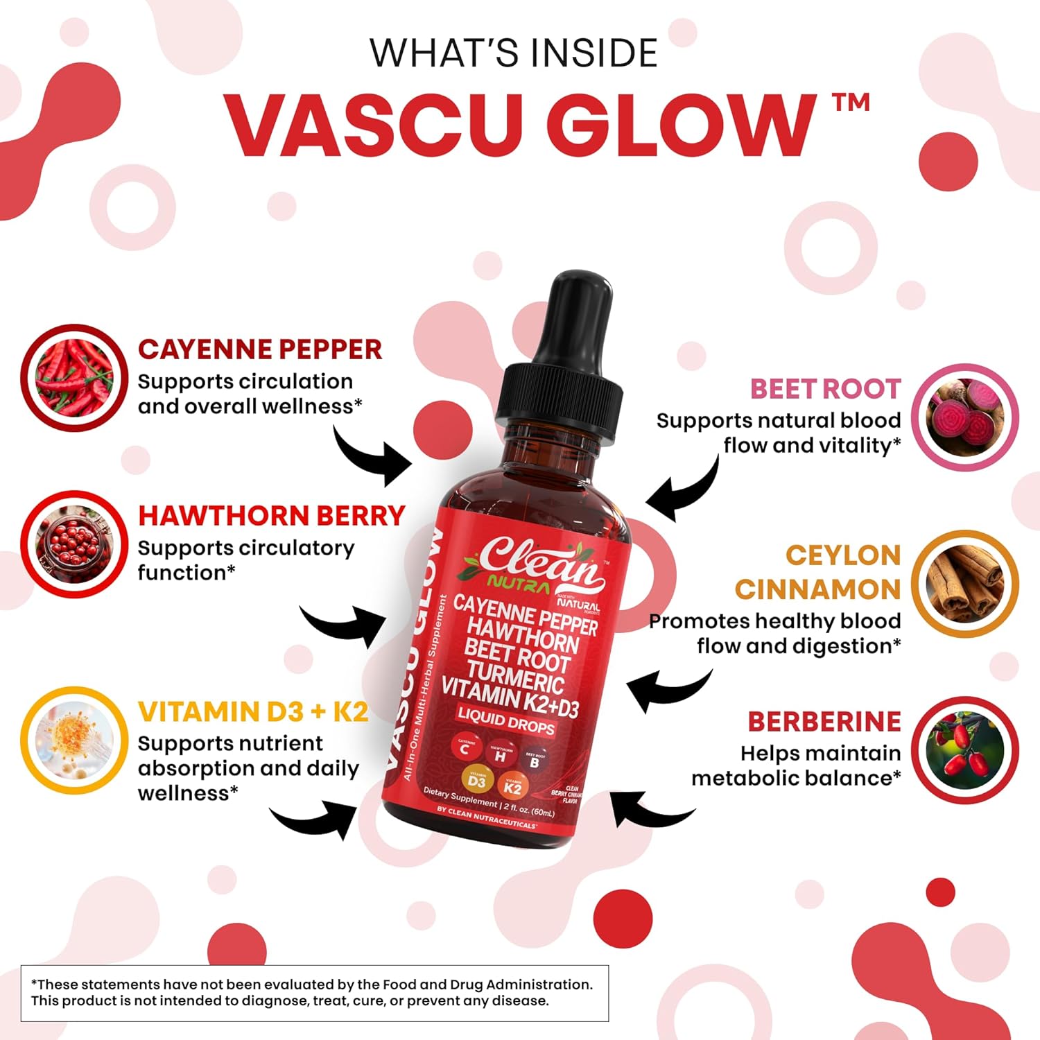 Clean Nutra Cayenne Pepper Drops Supplement Liquid + Hawthorn Berry, Vitamin D3 K2 Beet Root Powder, Ceylon Cinnamon, Turmeric Curcumin, Organic Panax Ginseng, Berberine Extract 1 Pack