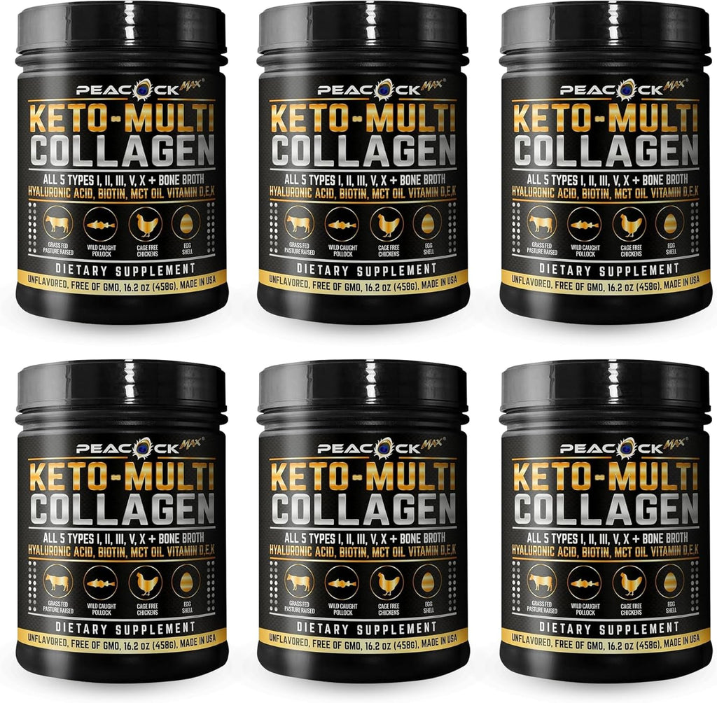 Multi Collagen Protein Powder 16.2 oz (Pack of 6) | 5 Types with Bone Broth, Hydrolyzed Peptides, Biotin & MCT Oil, Unflavored, Supports Skin, Hair, Nails, Joints & Gut Health